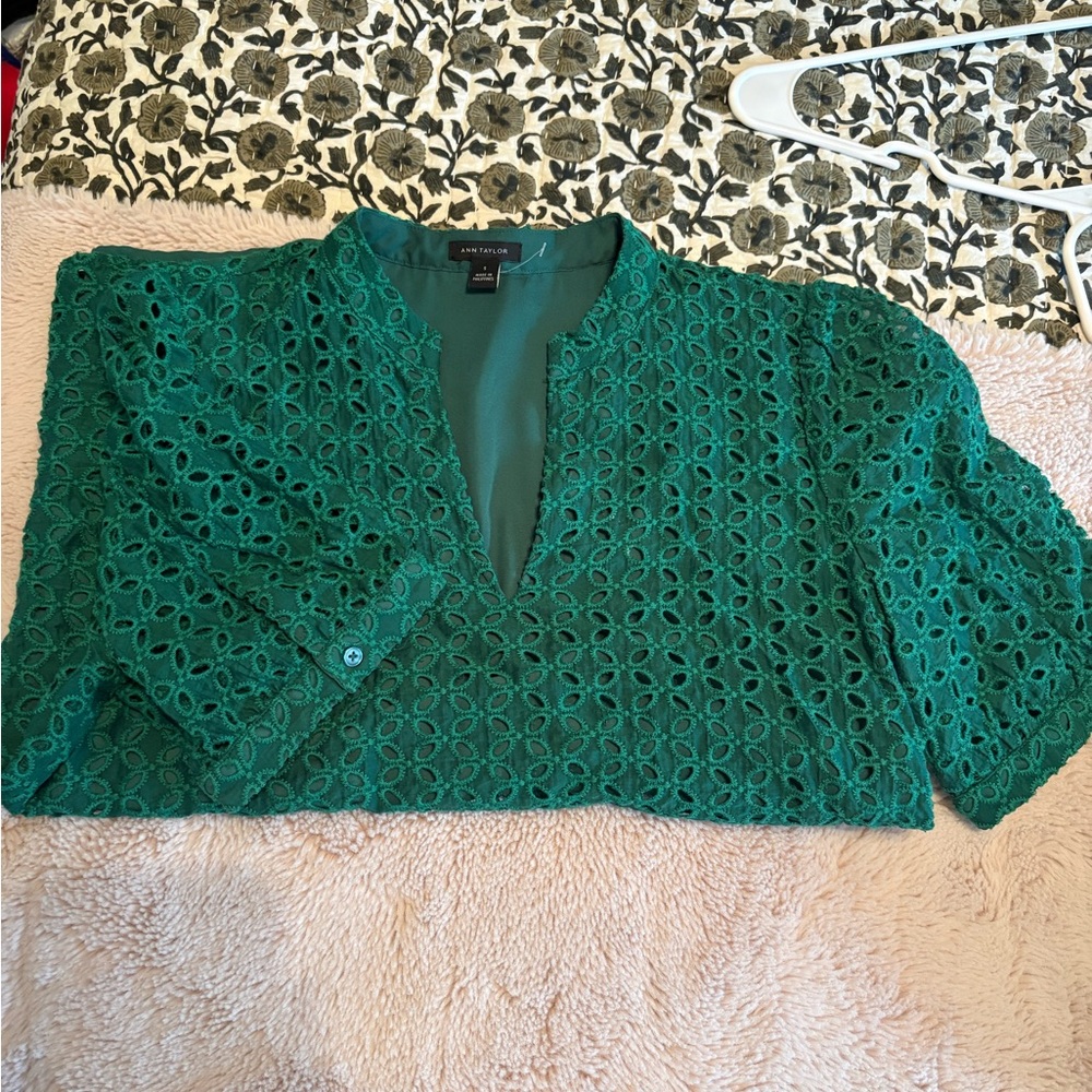 Ann Taylor Emerald Eyelet Top